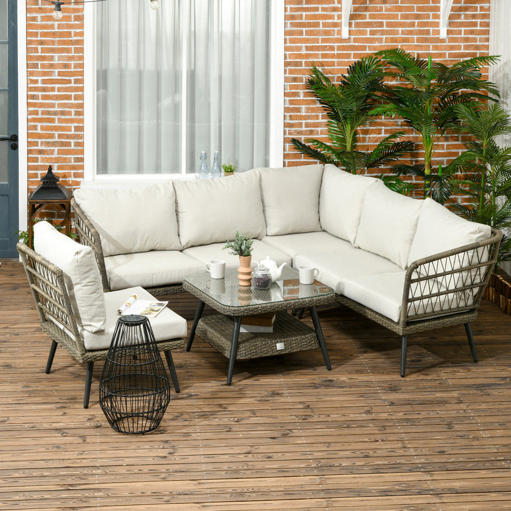 Outsunny 6 Seater Grey Rattan Corner Sofa Lounge Set Image 1
