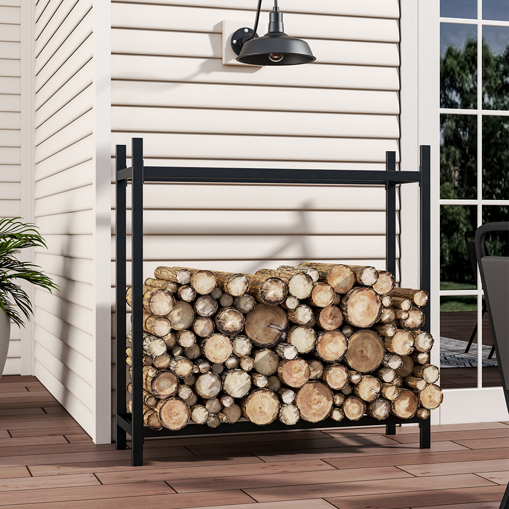 Living and Home Black Metal Powder Coated Firewood Rack Garden Log Holder Image 6