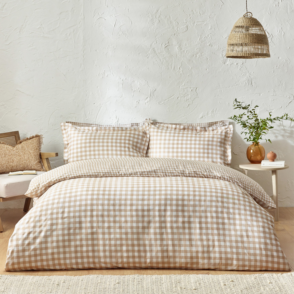 Yard Barton Double Biscuit Check Printed 144 Thread Count Duvet Cover and Pillowcase Set Image 1