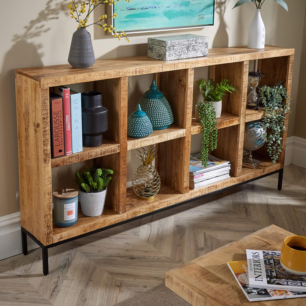 Home Source Stockton 8 Shelf Wide Mango Wood Bookcase Image 1