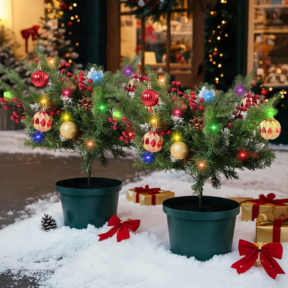 Living and Home Pre-Lit Christmas Mushroom-Shaped Planter Bush with Timer 60cm 2 Pack Image 2