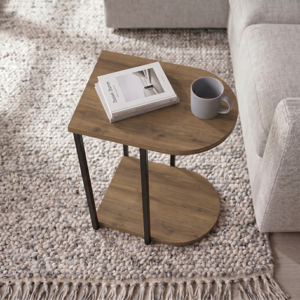 Decortie Roya Dark Oak Effect Single Shelf Compact D-Shaped Side Table Image 6