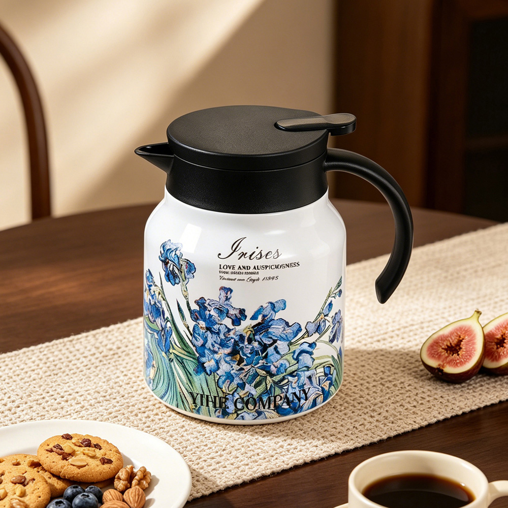 Living and Home Irises Vintage Floral Stainless Steel Thermal Teapot with Infuser 1L Image 2