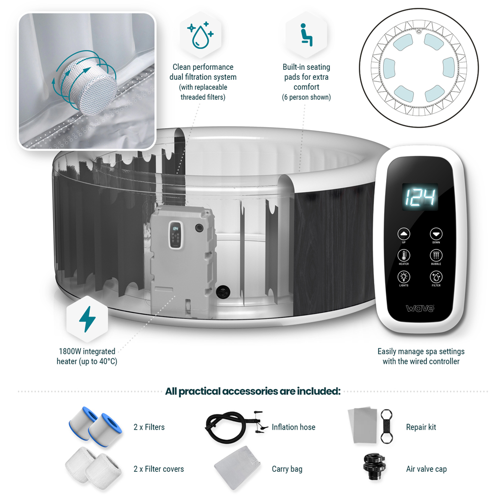 Wave Atlantic 6 Person Slate Rattan Inflatable Hot Tub with Integrated Heater Image 3