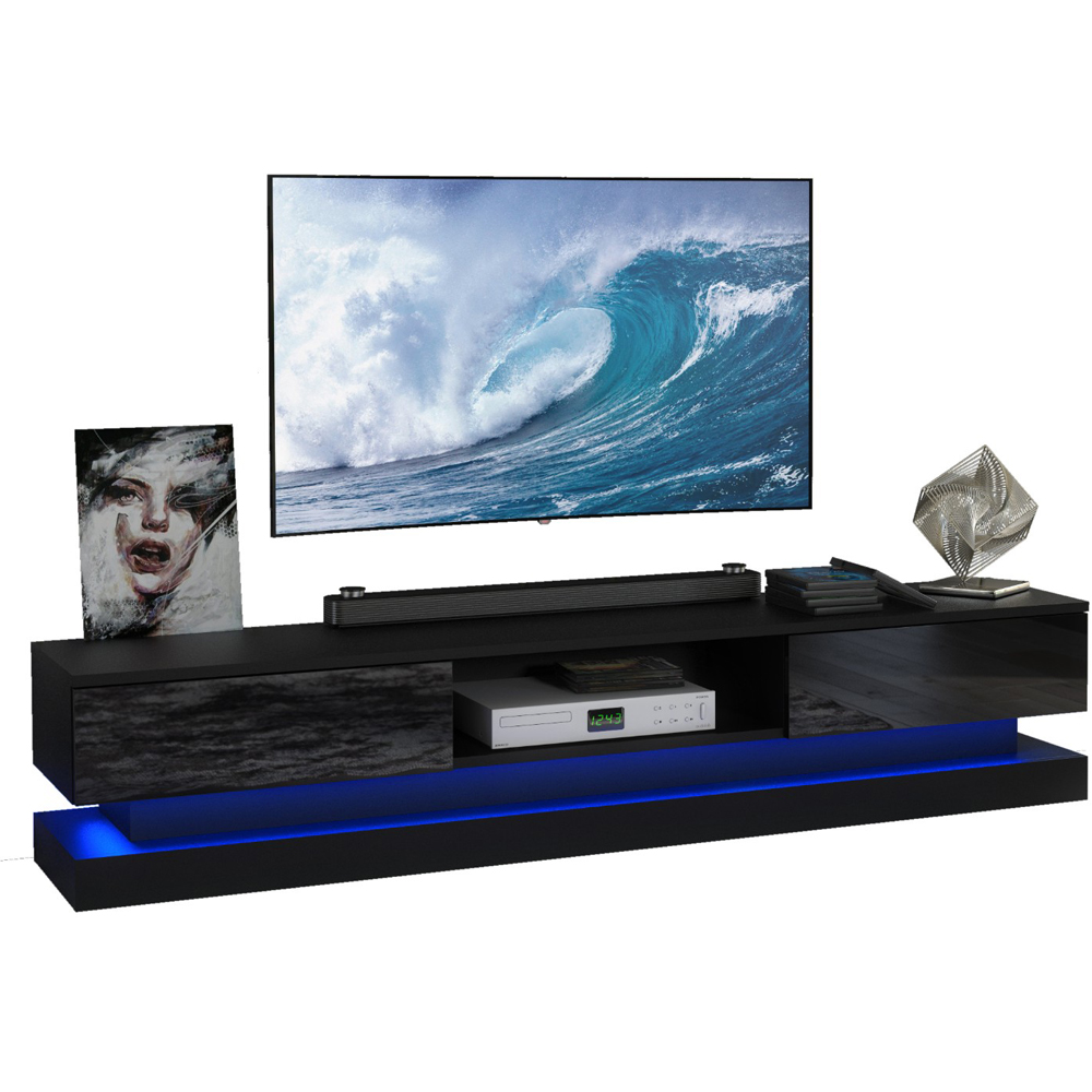 Creative Furniture Bloom Black and Black Gloss 2 Door Single Shelf TV Unit with LED Image 3