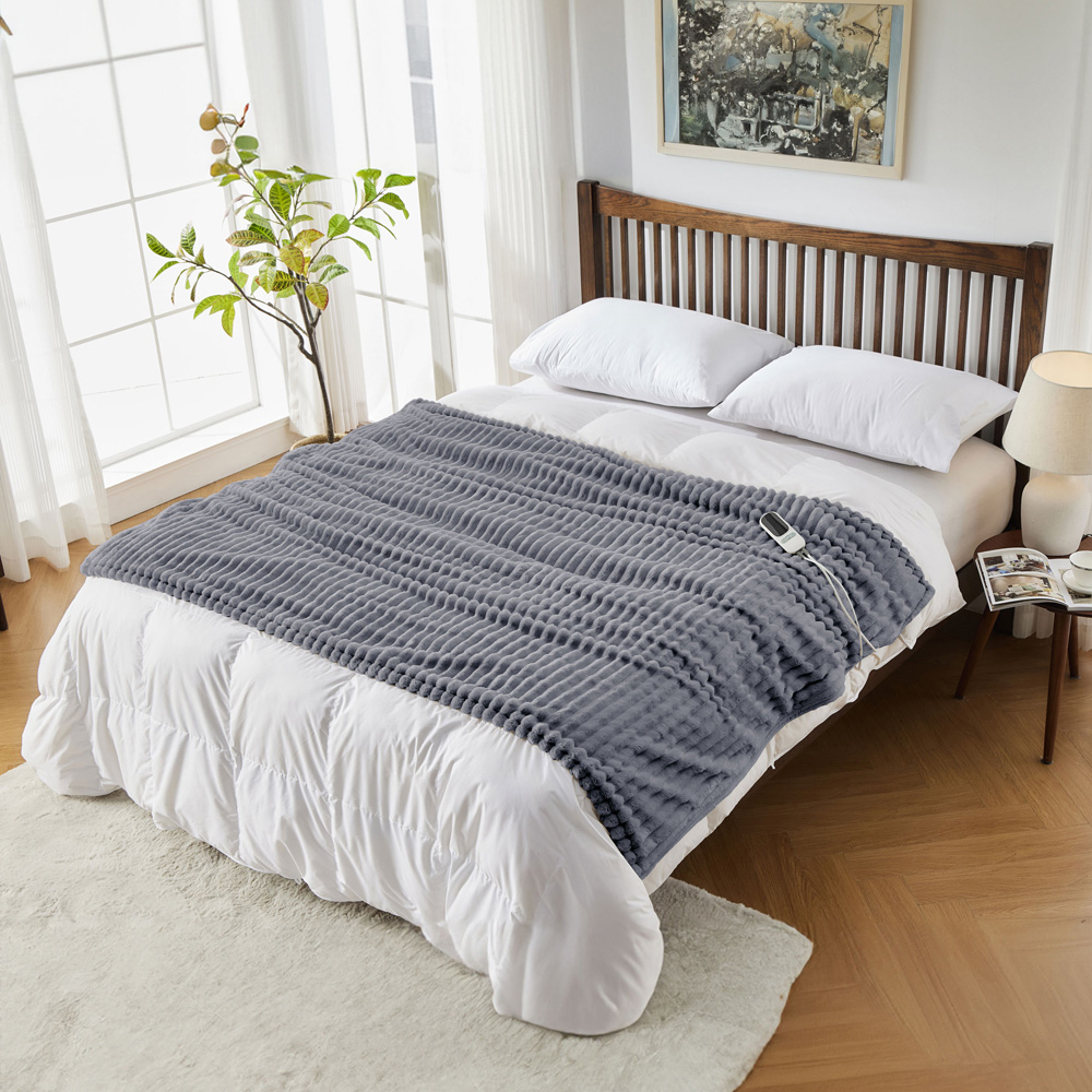 Neo Grey Fleece Electric Blanket with Timer and Heat Settings Image 4