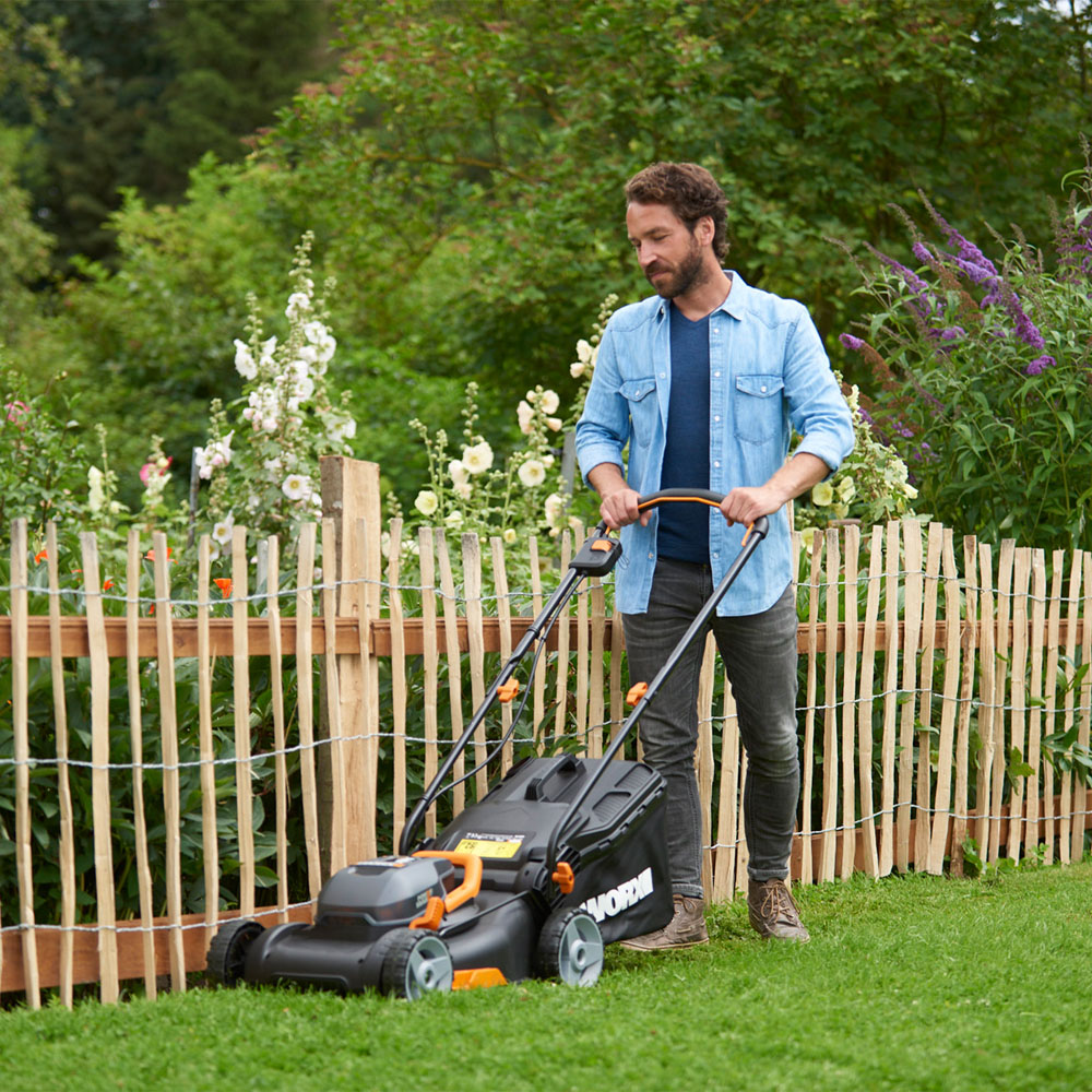 Worx WG927E 40V 34cm Lawn Mower and 25cm Grass Trimmer Set with Batteries and Charger Image 2