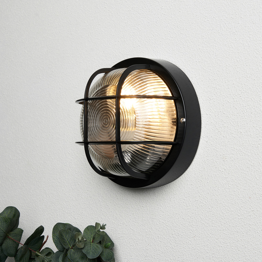 Coast Muna Black Round Caged Bulkhead Wall Light Image 6