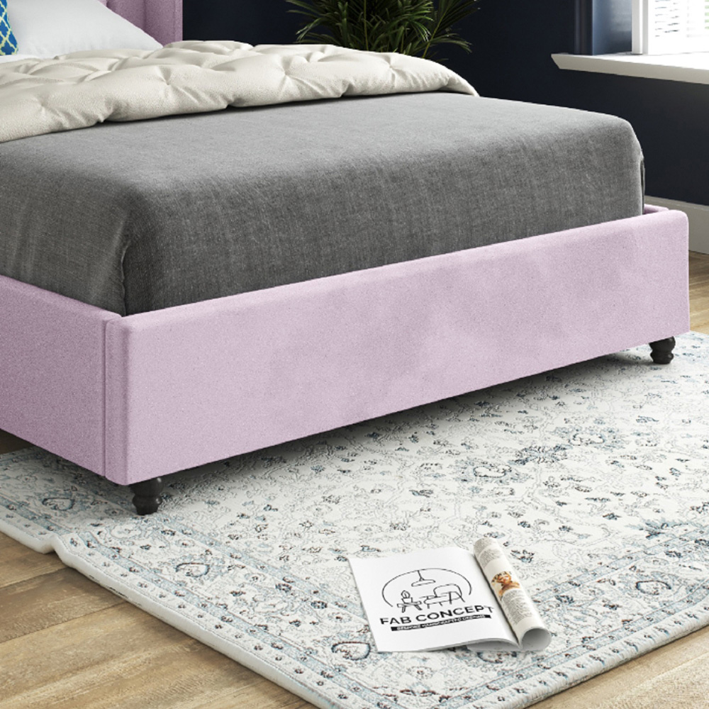 Volta King Size Pink Soft Velvet Upholstered Bed Frame with Straight Winged Headboard Image 4
