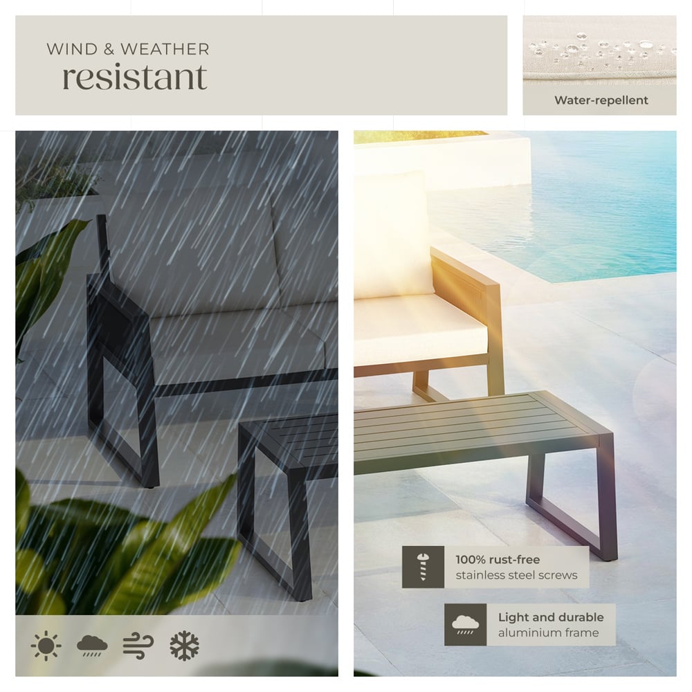 tectake Capri 2 Seater Corded Design Garden Sofa Set with Cushion Image 7