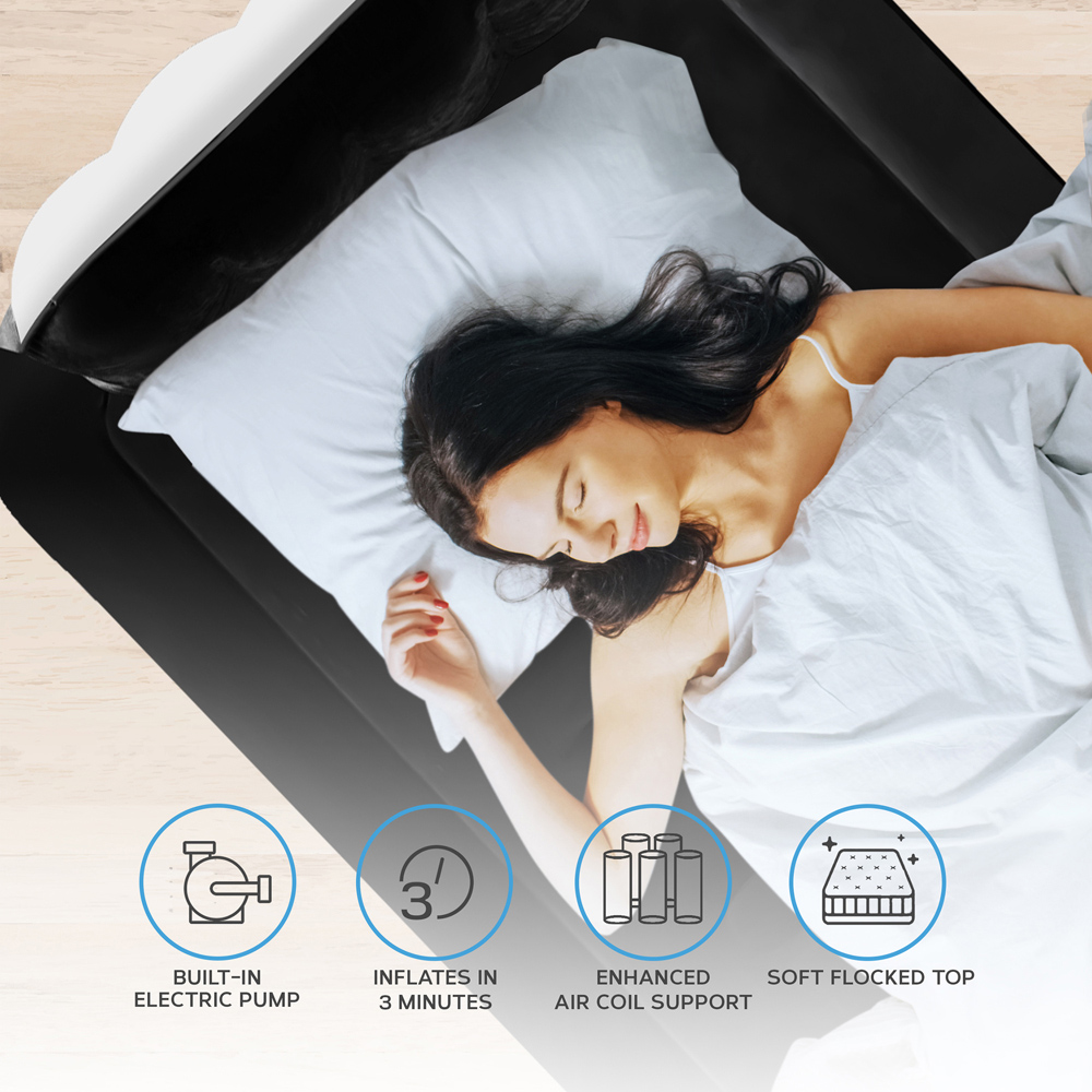 Get Fit White Black Single Inflatable Air Bed with Built-in Electric Pump and Headboard Image 4