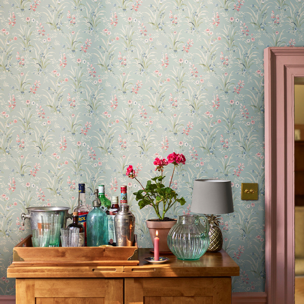 Laura Ashley Mosedale Posy Dark Duck Egg Blue Wallpaper Image 3
