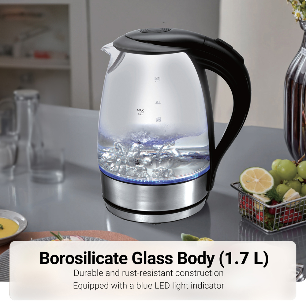 ExtraStar NHHB1748 1.7L Borosilicate Glass Cordless Electric Kettle with LED Indicator Light Image 2