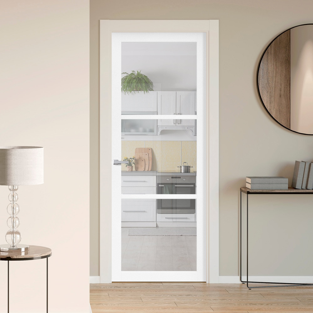 White Primed Studio Industrial 3 Light Clear Glass Door 1981 x 686 x 35mm Image 2