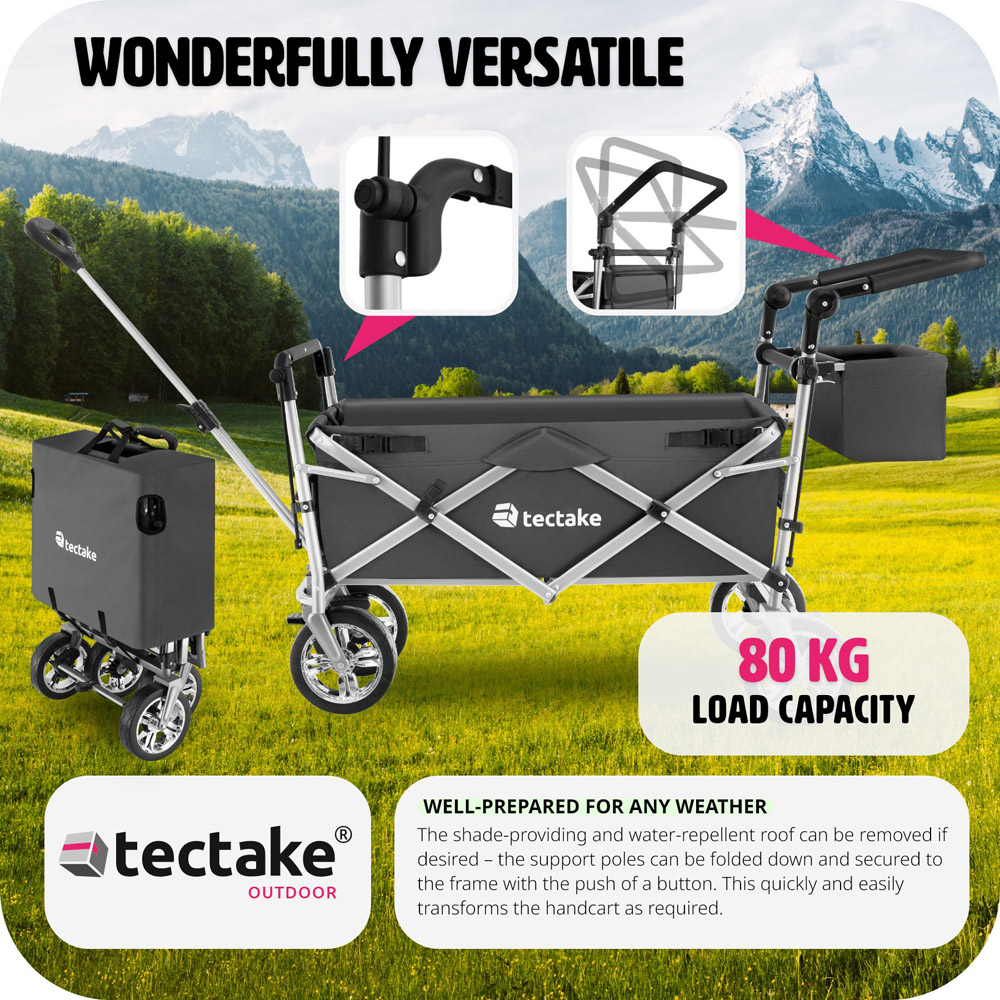 tectake Nico Grey Foldable Garden Trolley with Roof Image 4