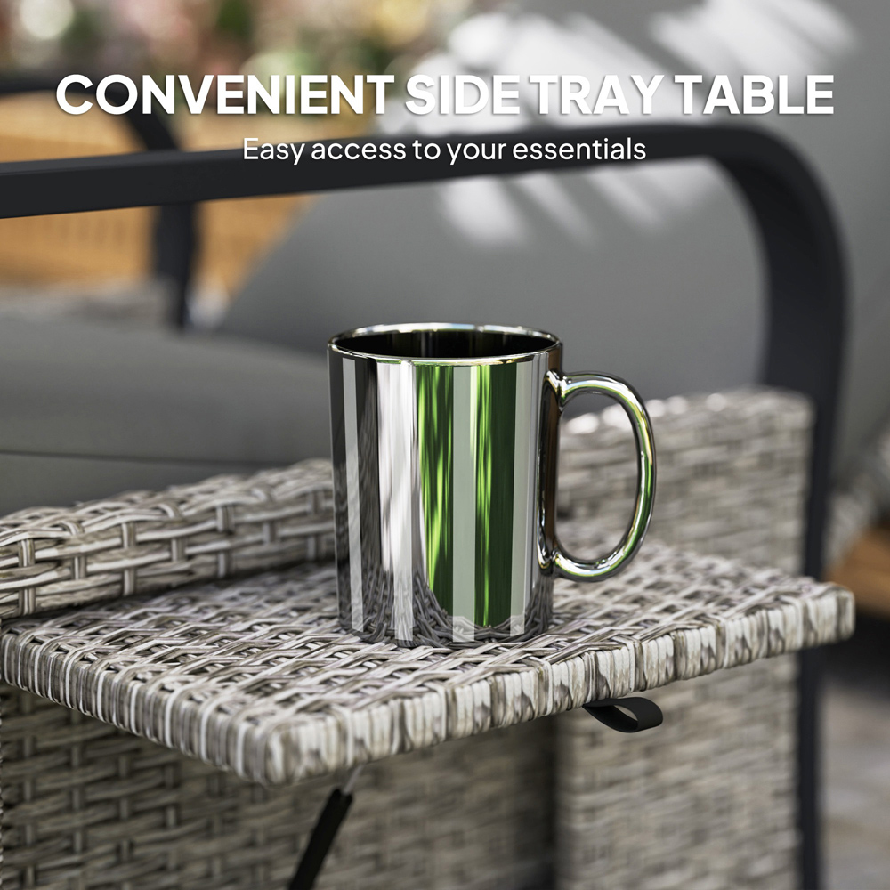 Outsunny Grey Rattan Garden Recliner Chair Sun Lounger with Side Tray Image 7