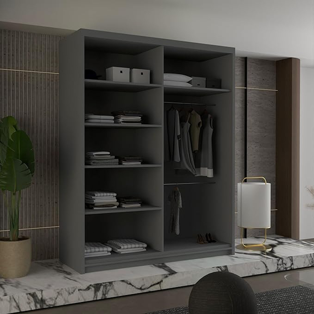 Sliding Wardrobes 4U Diamond 2 Door Grey Mirrored Wardrobe Image 3