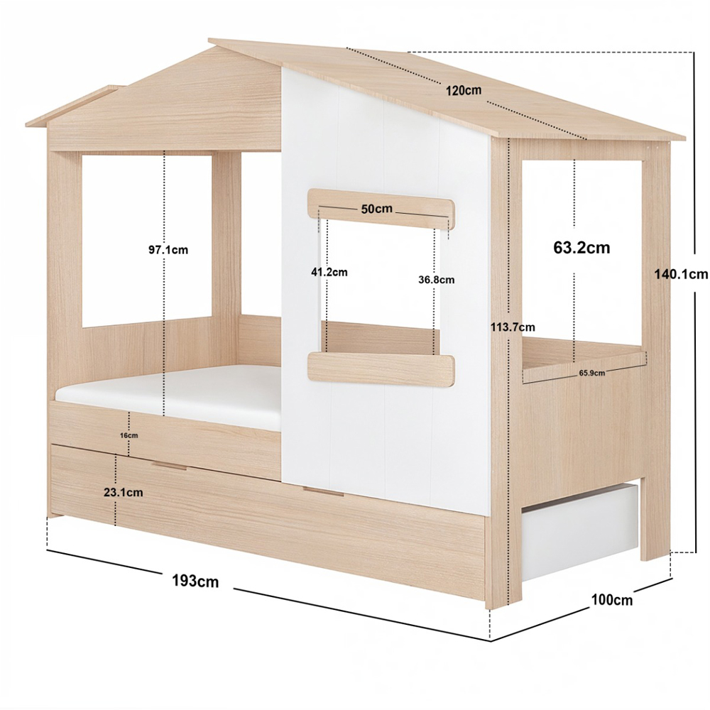 Flair Dreamland Oak Play House Bed Frame with Trundle Image 7