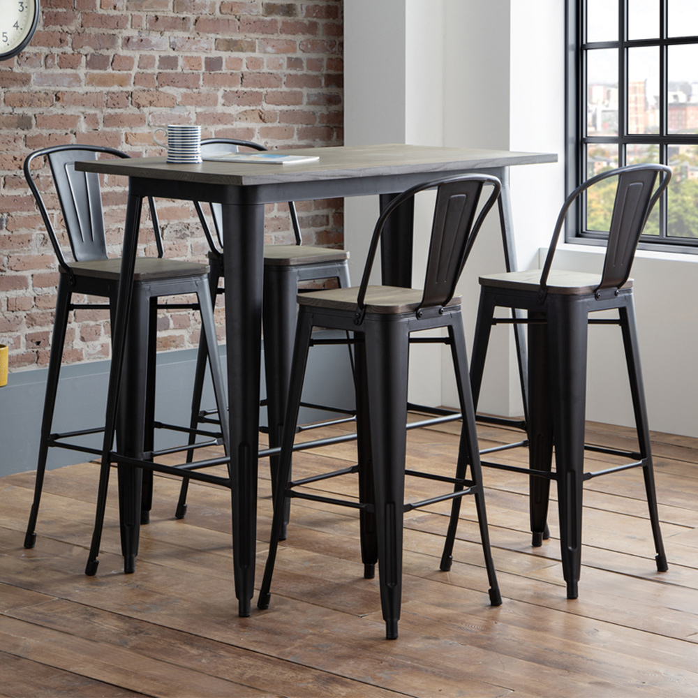 Julian Bowen Grafton 4 Seater Bar Table Set with Stools Black Image 1
