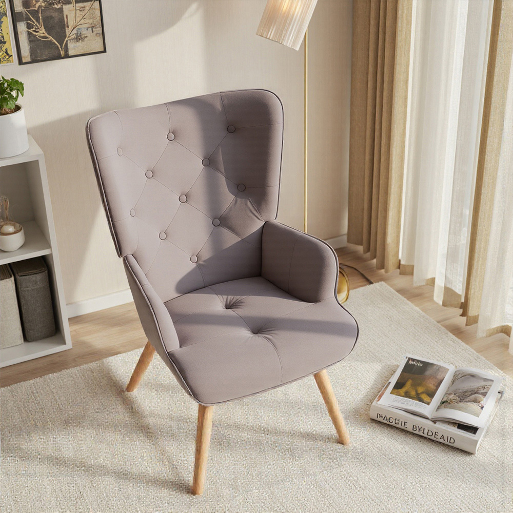 Living and Home Grey Flannel Upholstered Tufted Lounge Chair Image 3