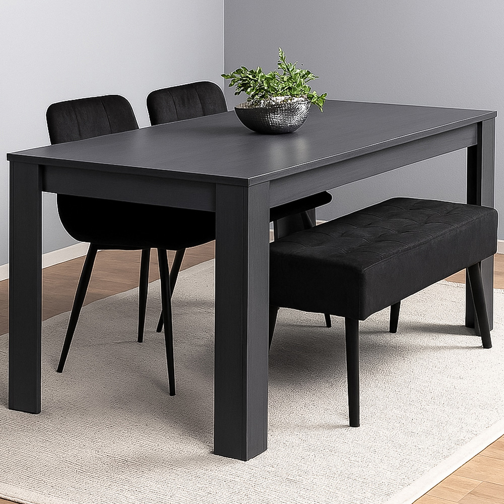 Portland 4 Seater Wooden Dark Grey Arrow Design Dining Set with Velvet Chairs and Bench Image 1