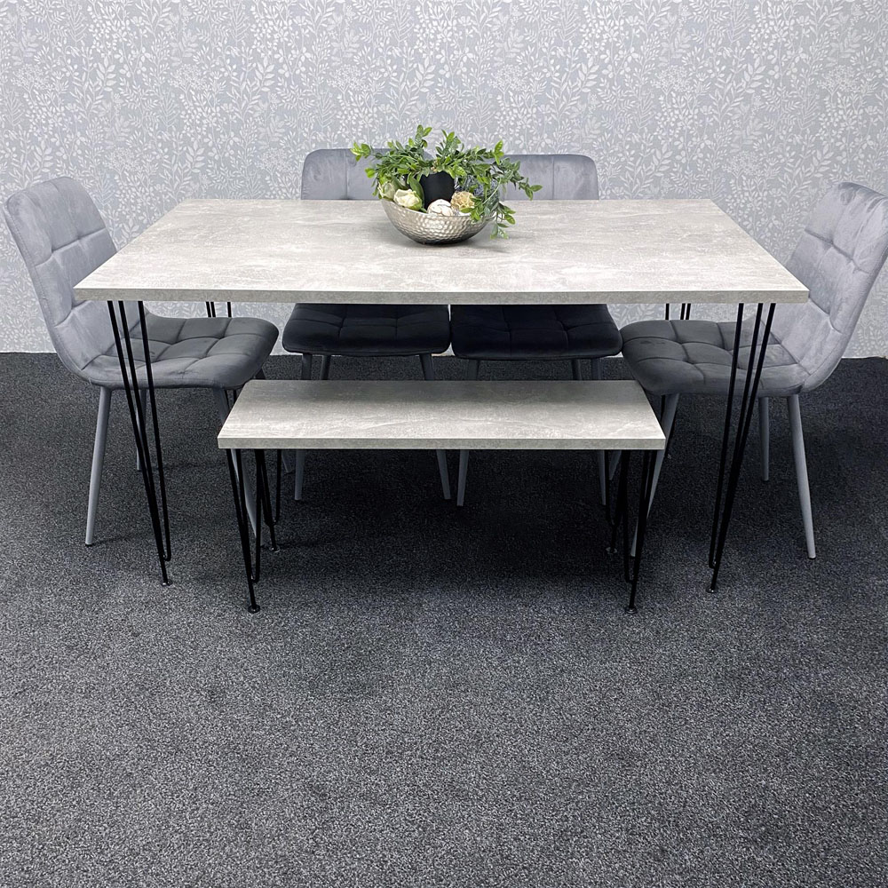 Kosy Koala 6 Seater Grey Velvet Dining Table Set Image 7