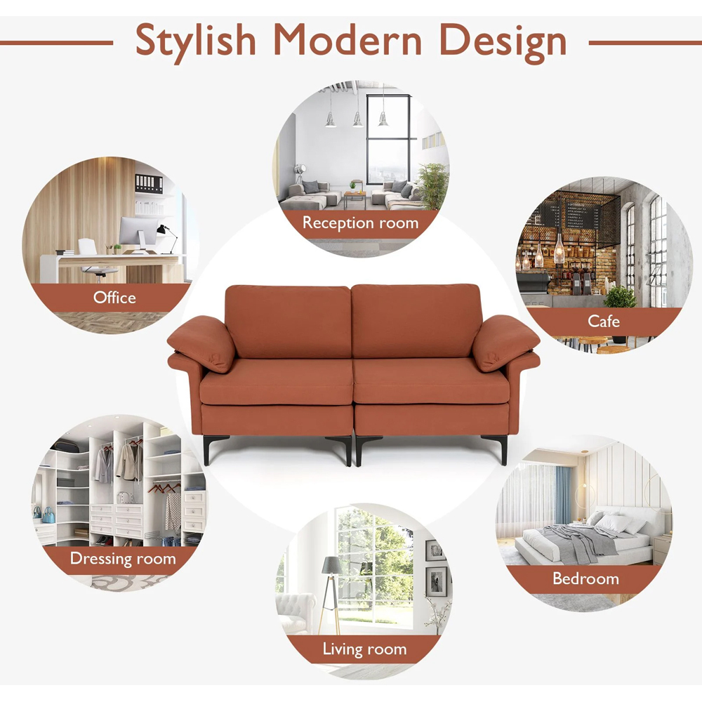 Costway 2 Seater Orange Upholstered Sofa Image 9