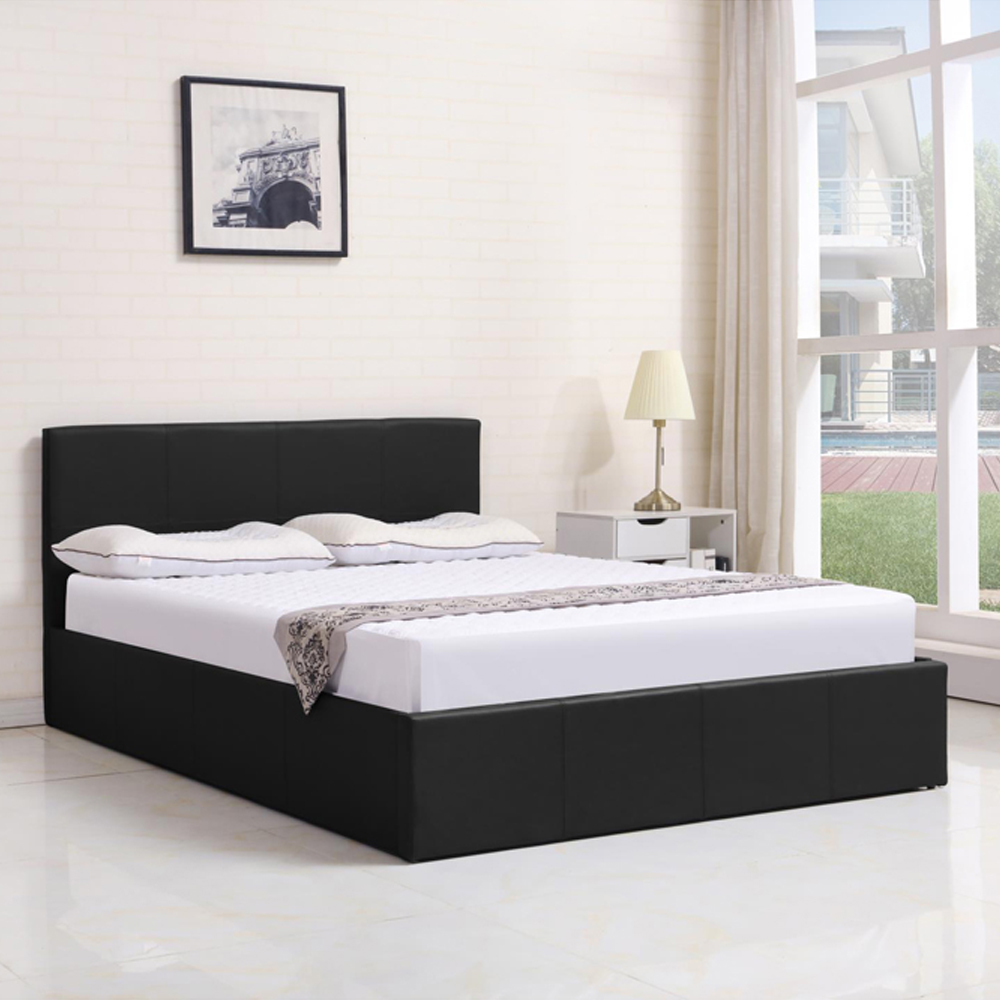 Portland Small Double Black Leather Ottoman Bed with Mattress Image 5
