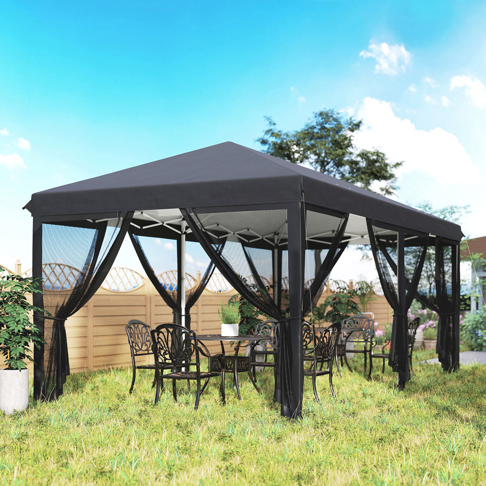 Outsunny 6 x 3m Black Canopy Tent with 6 Removable Sidewalls Image 8