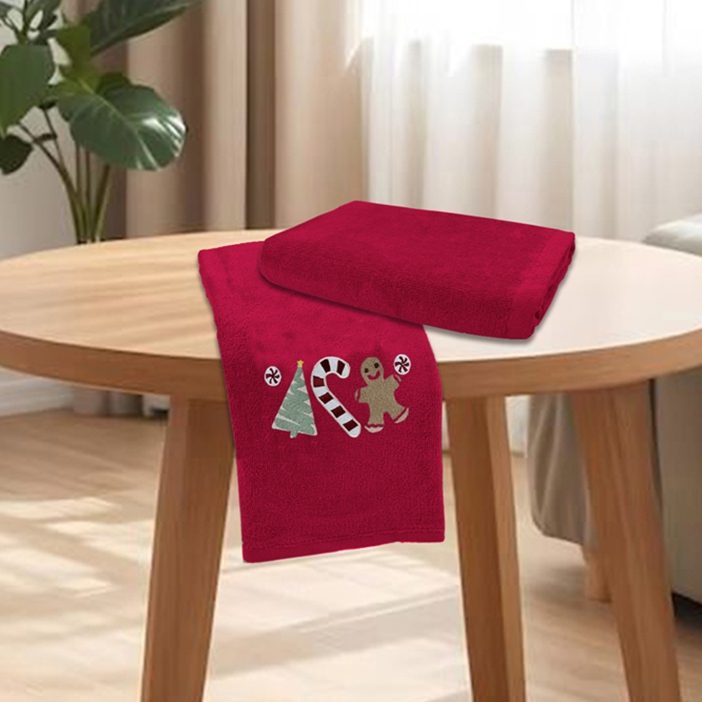 Noel Square Sweet Shop Red Hand Towel 2 Pack Image 2