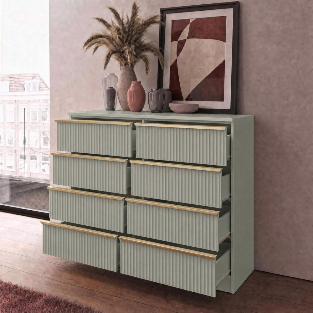 FWStyle Lania Green 8 Drawer Scalloped Chest of Drawers with Gold Metal Handles Image 5