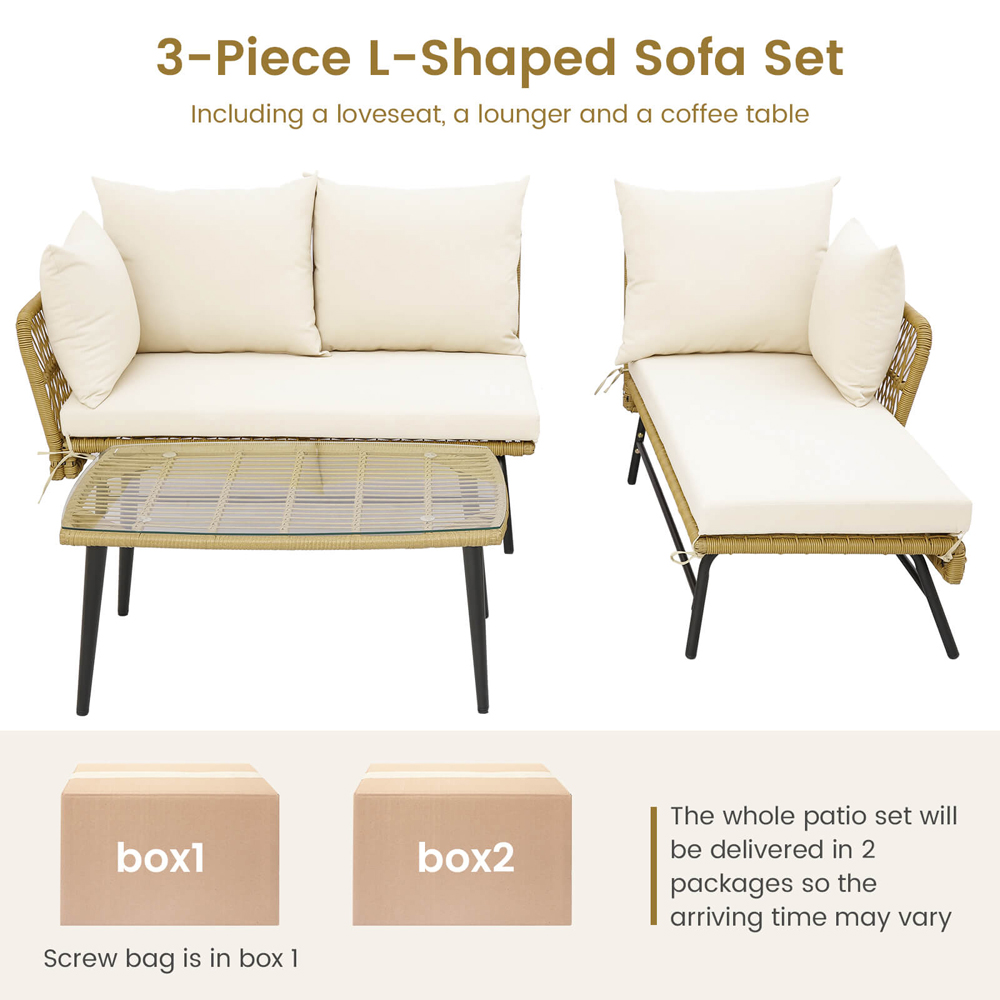 Costway 4 Seater Rattan White L Shaped Lounge Sofa Set Image 8