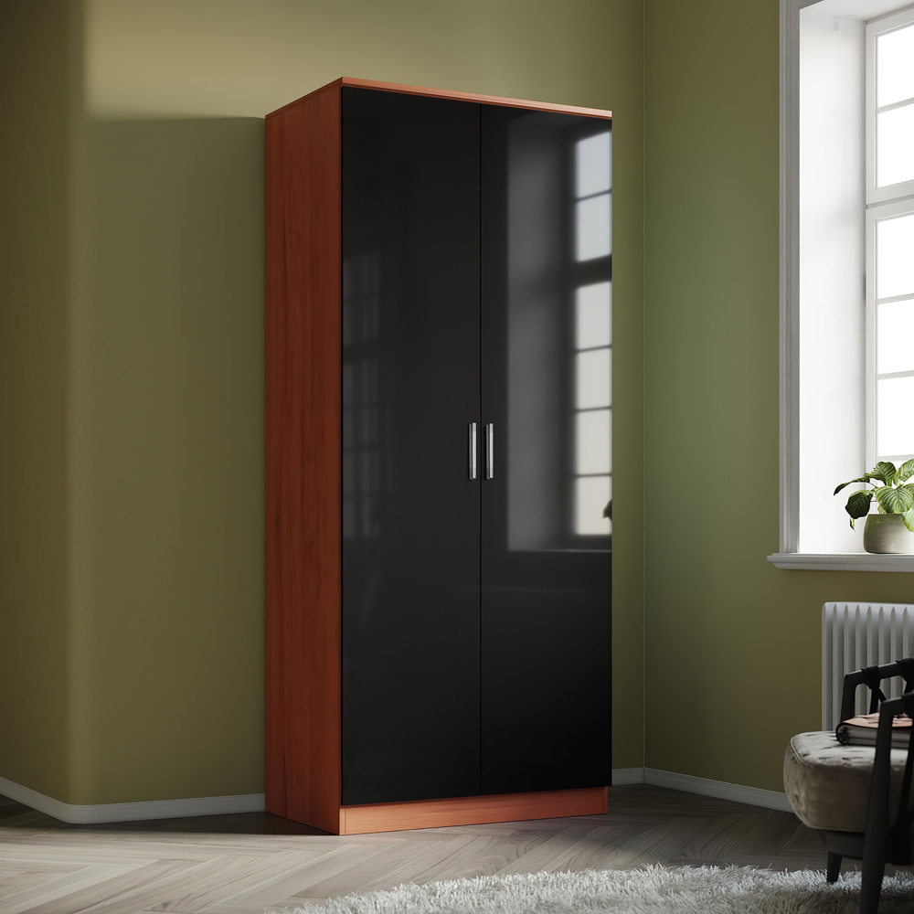 Brooklyn 2 Door Walnut and Black High Gloss Wardrobe Image 5