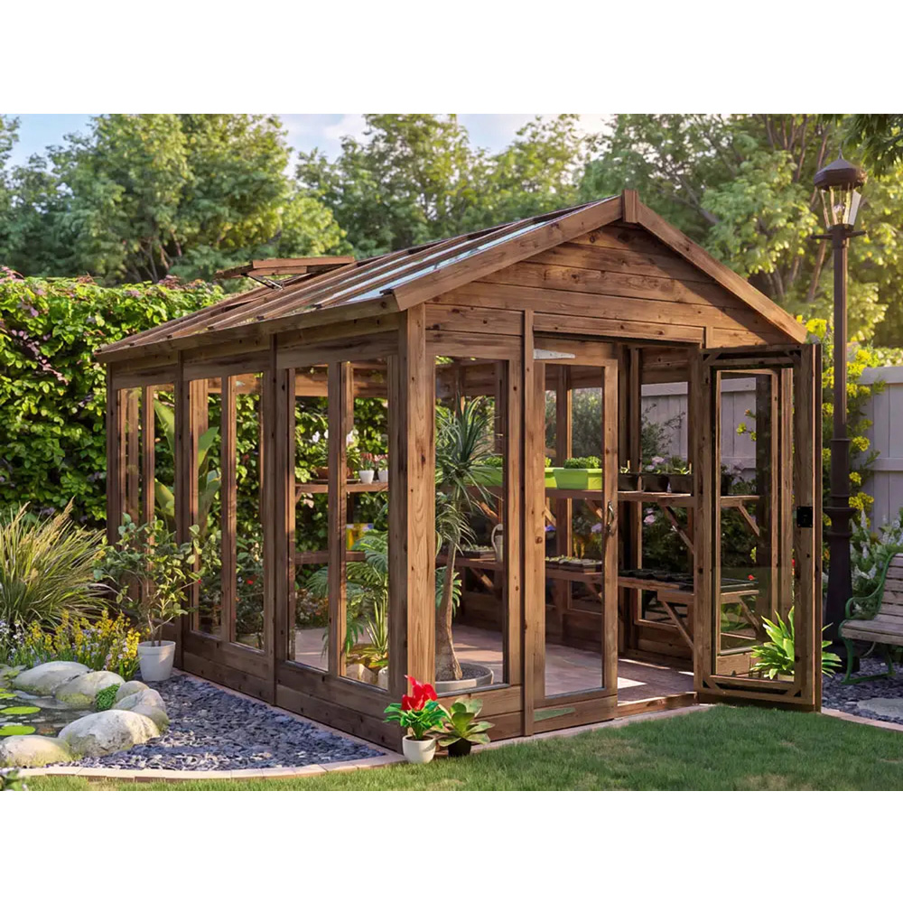 Dunster House Growzilla Brown Wooden 8 x 12ft Greenhouse with Shelf Image 5