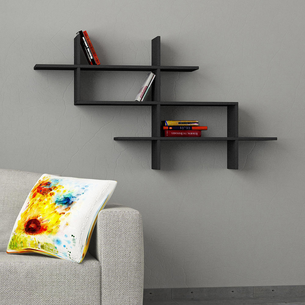 Decortie Halic 3 Shelf Anthracite Wall Mounted Bookcase Image 3