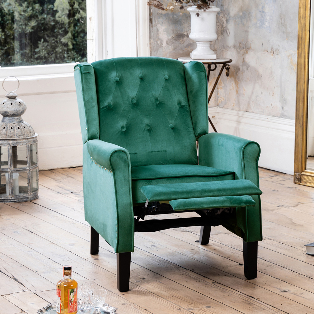Artemis Home Annapoli Green Velvet Manual Recliner Armchair Image 2