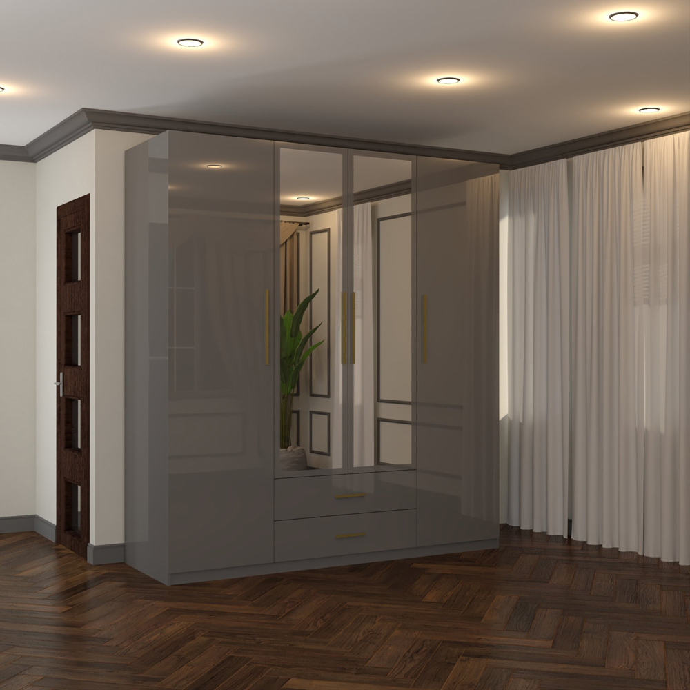 Sliding Wardrobes 4U XD1 4 Door 2 Drawer Grey High Gloss Gold Handle Mirror Wardrobe Image 6