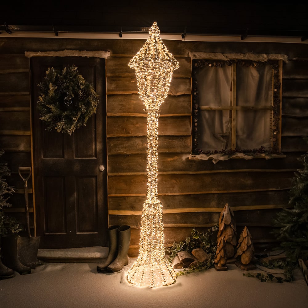 The Christmas Centre 1900 Warm White LED Micro Lights Pre-Lit Gold Laser Lit Lamp Post 230cm Image 5