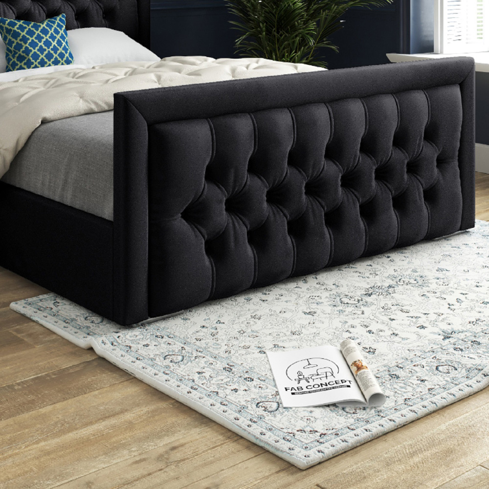 Rovigo Super King Size Black Soft Velvet Upholstered Bed Frame with Deep Buttoned Headboard Image 4