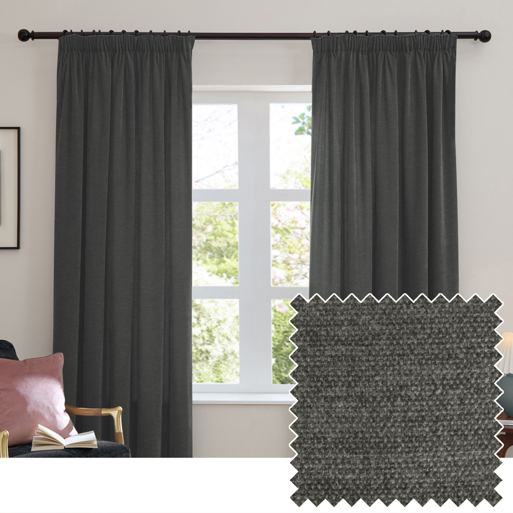 Furn Soft Chenille Charcoal Blackout Pencil Pleat Curtains 229 x 137cm Image 6
