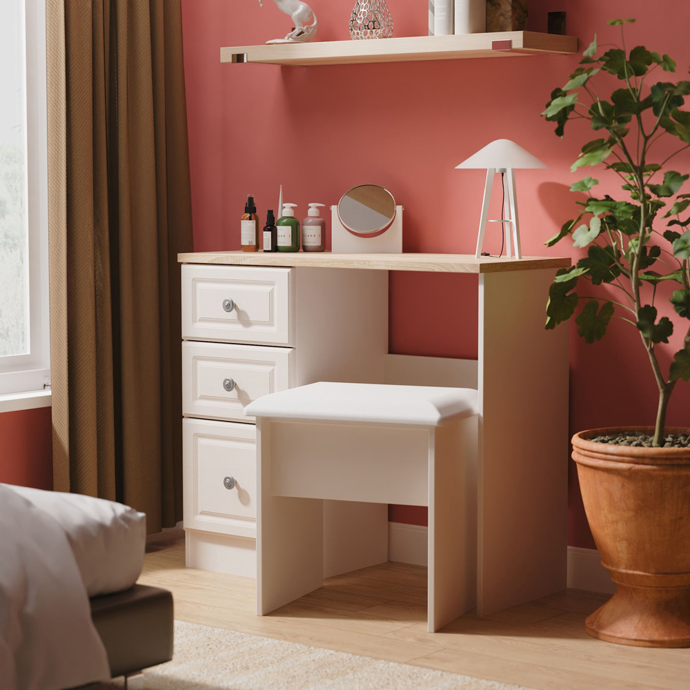 Crowndale Norfolk 3 Drawer Kashmir Ash and Bardolino Oak Vanity Dressing Table Ready Assembled Image 7