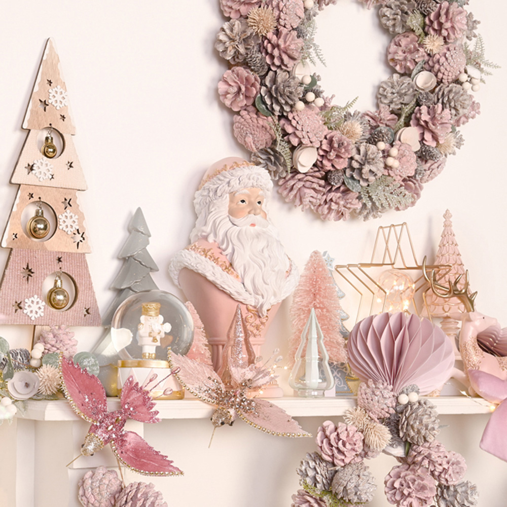 The Seasonal Gift Co. Blush Pink Foliage Garland with Rose Gold Pinecones 120cm Image 2