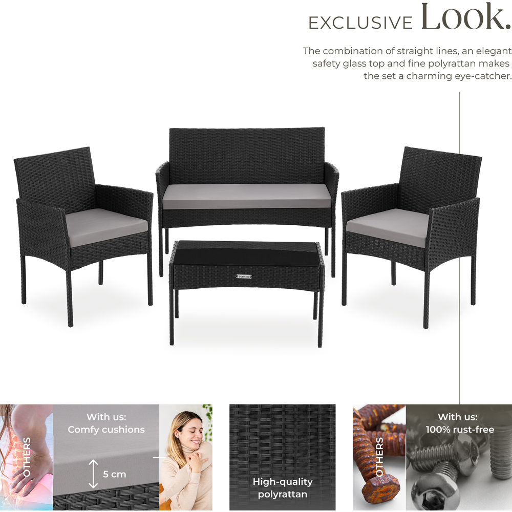 tectake Palese 4 Seater Black Rattan Garden Sofa Set Image 4