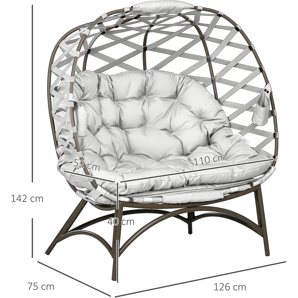 Outsunny 2 Seater Light Grey Outdoor Egg Chair with Cushion Image 9