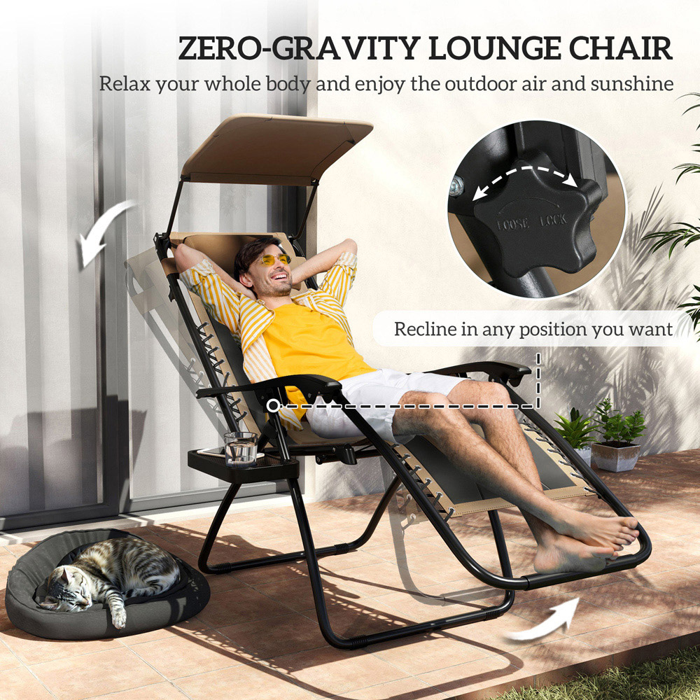 Outsunny Brown Zero Gravity Folding Reclining Chair Set of 2 Image 4