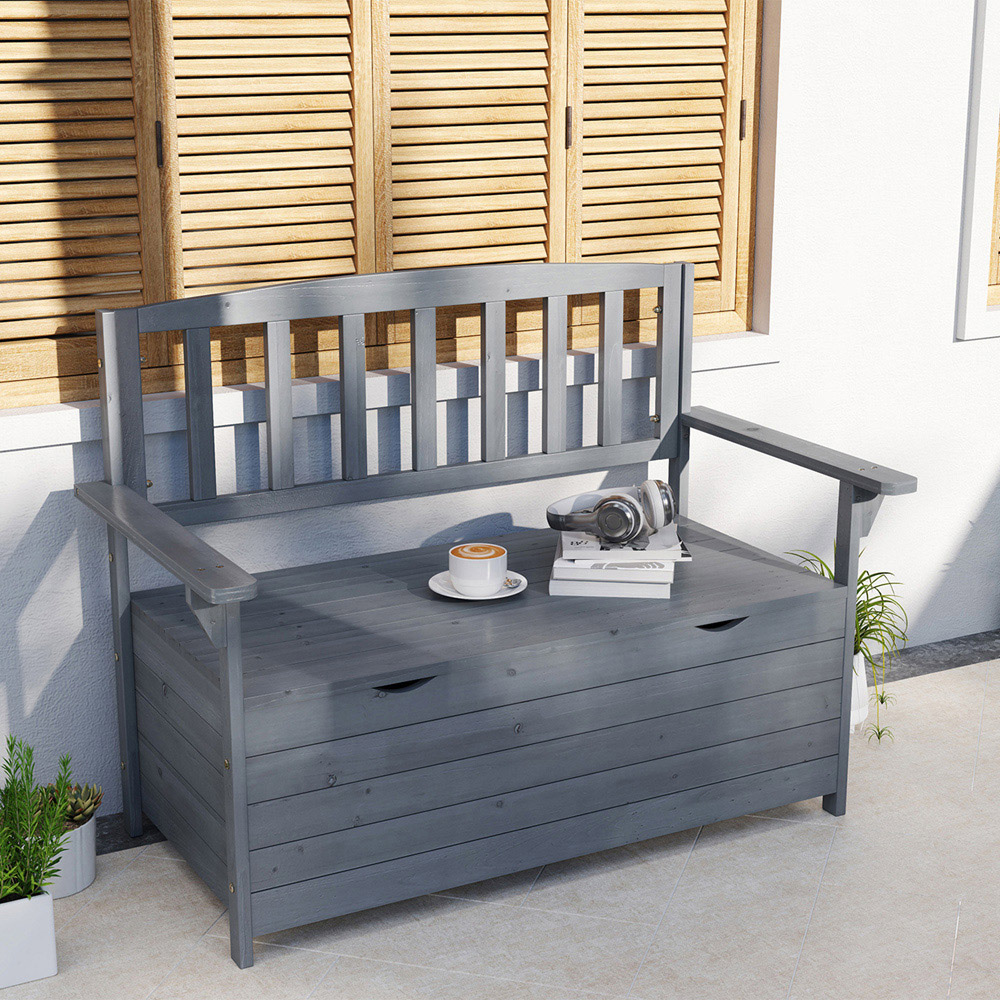 Outsunny 2 Seater Dark Grey Garden Storage Bench Image 5