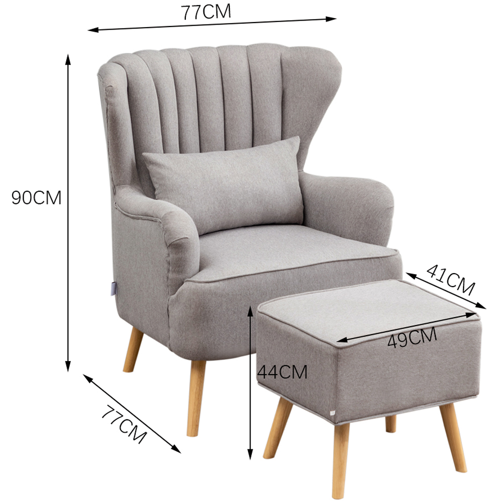 Living and Home Grey Modern Wing Back Armchair with Footstool Image 8