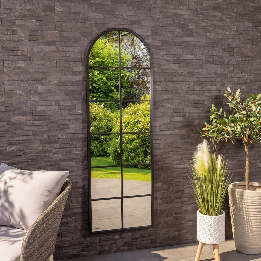 Outside Building Mirror Charles Bentley Bern Black Arch Window Outdoor Wall Mirror 165 x 55cm ...