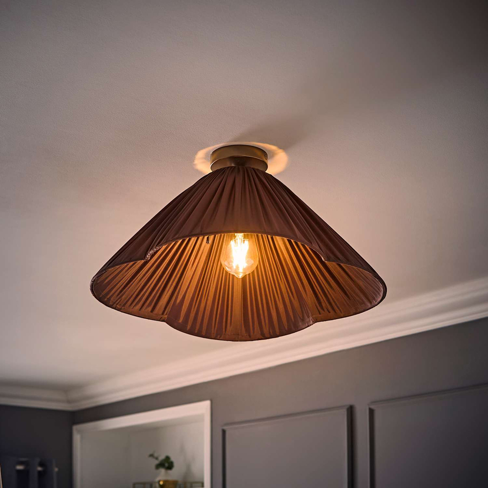 ValueLights Posie Brown Gathered Tapered Shade Metallic Flush Ceiling Light with Bulb Image 2