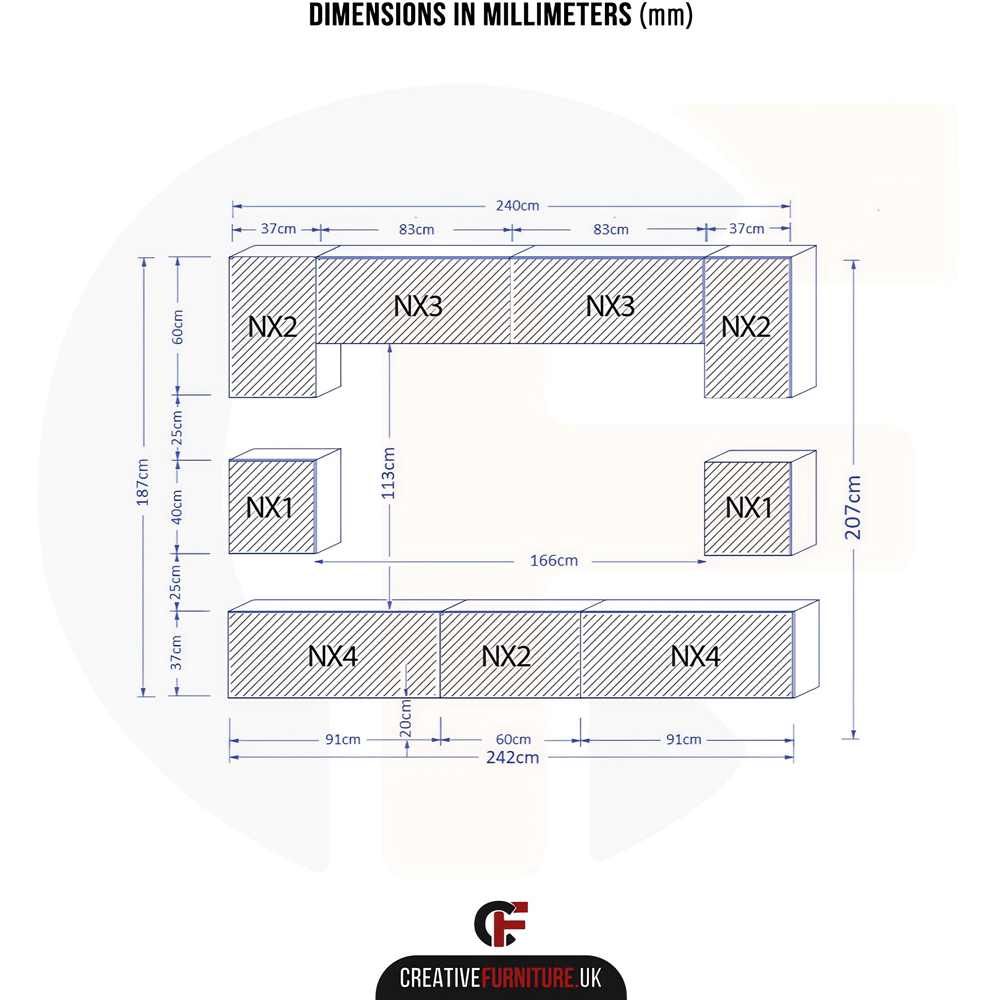 Creative Furniture Panorama White and Grey Gloss 9 Door Wall-Mounted TV Unit Image 7
